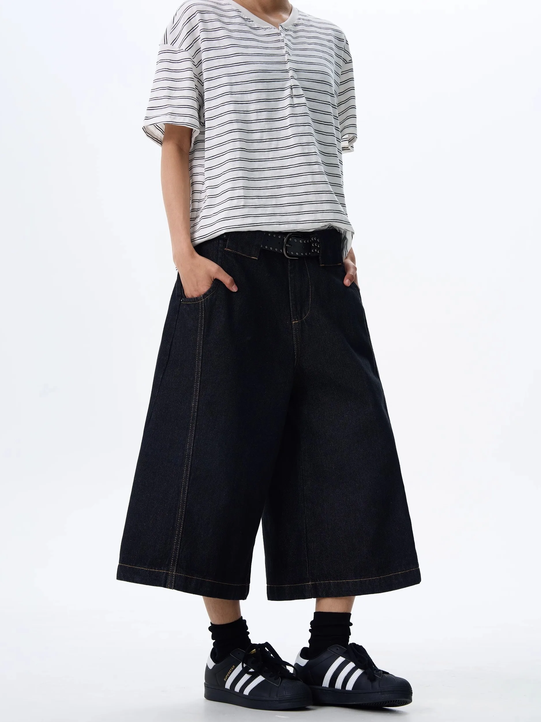 American Retro Wide Leg Knife  Denim orts ex Loose Versatile Design Sense Seven-Foot Pants Casual Wear Jeans