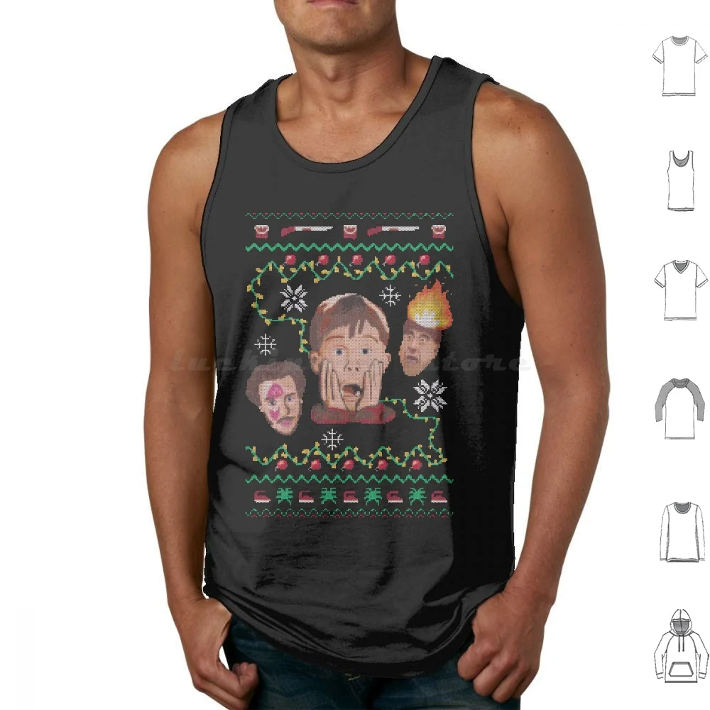 Vintage Home Alone Christmas Sweater Tank Tops Vest Sleeveless Christmas Holiday Xmas X Mas Ugly Sweater 80s Movies 90s Ugly