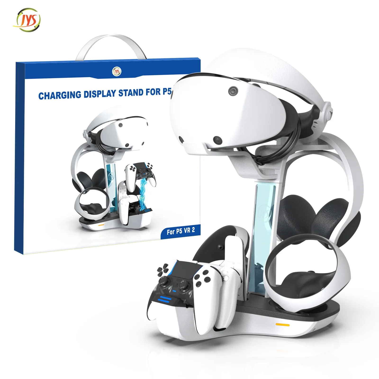 ใหม่ JYS-P5156 สําหรับ PS5 VR2 controller พัดลมระบายความร้อน LED ตัวบ่งชี้การชาร์จความรู้สึก RGB แสงพร้อมขาตั้งหูฟังผู้ถือ