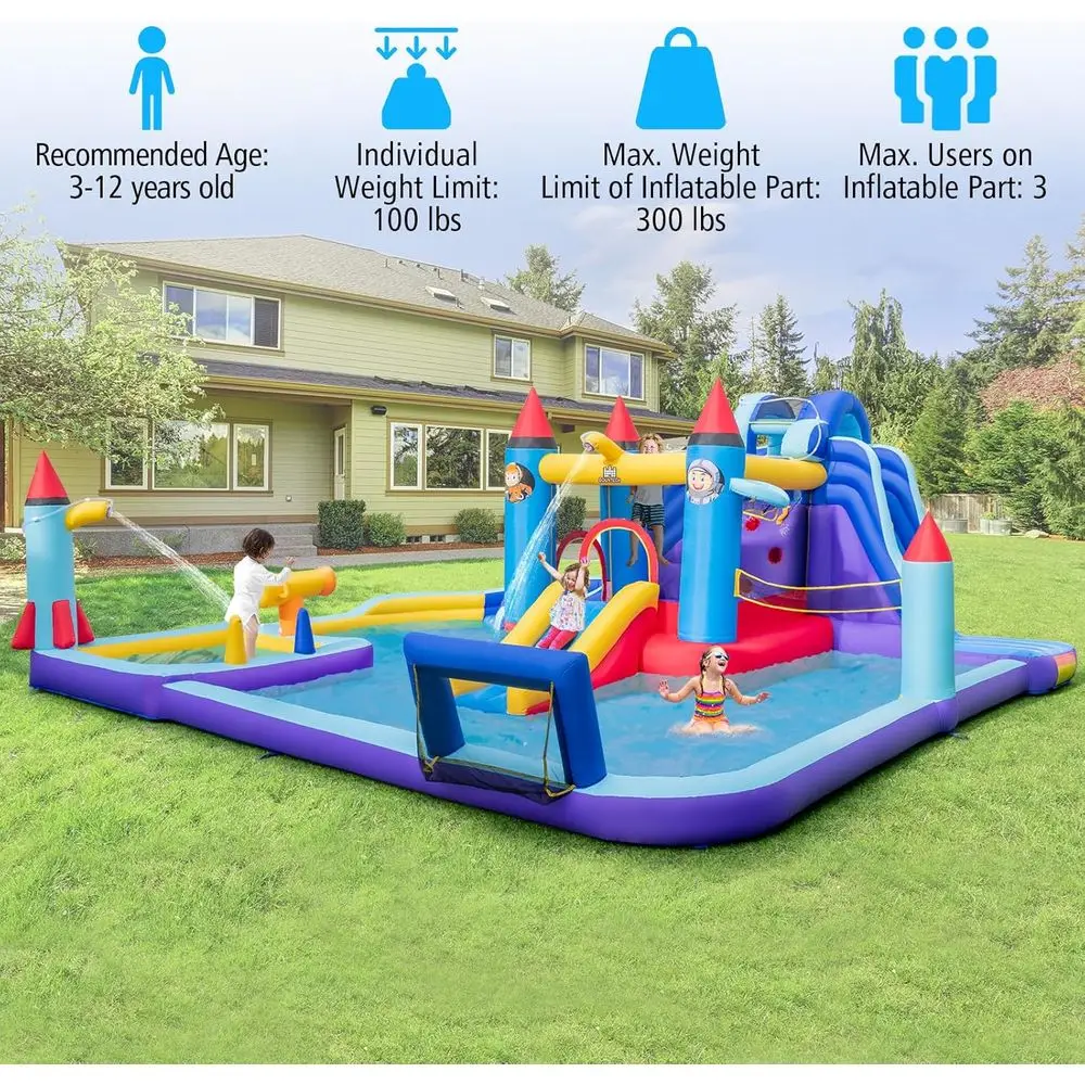 Iatable Water Slide, 10-in-1 Water Park Jump Castle for Big Kids 5-12, Water Slides Iatables w/Huge Splash Pool, Footba