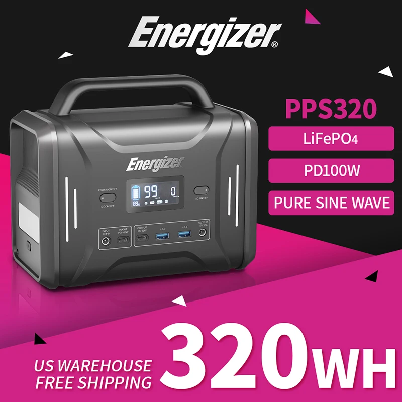 POWERWIN PPS320 Solar Generator 320Wh/300W 100Ah Energizer Portable Power Station PD100W Fast Charge LiFePO4 Battery Gas Boiler