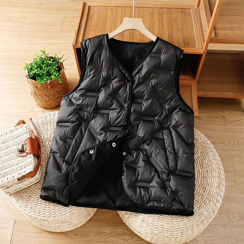Lightweight down Cotton Vest Women's Loose ort Sle V-Ne Warm Inner And Outer Wear Pure Color Thin Autumn Winter New Arr...
