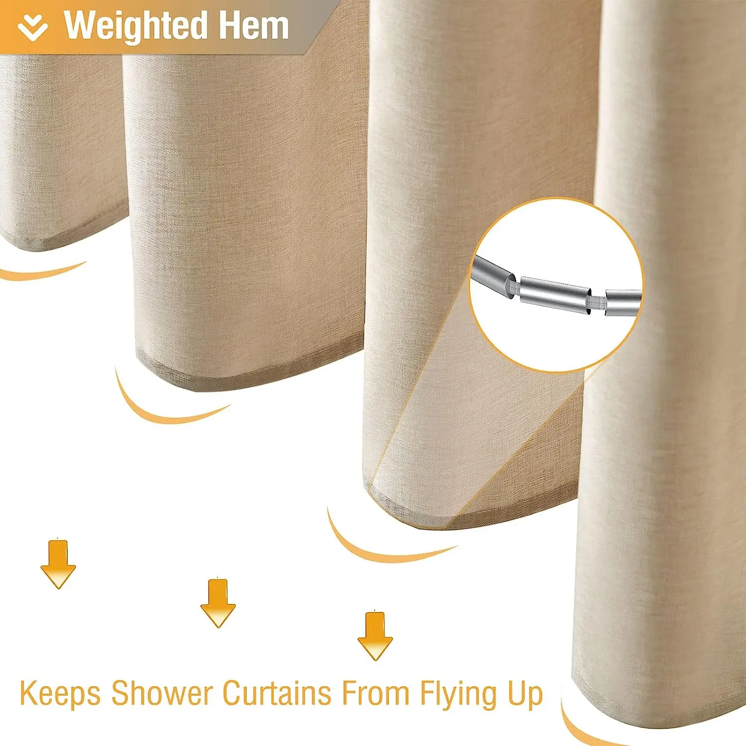 Luxury Linen Shower Curtain with Silver Metal Hooks Bathroom Waterproof Thick Fabric Bath Curtains Bathtub Large Bathing Cover