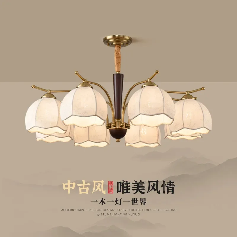 for 2025 French Medieval Living Room Chandelier Creative Solid Wood Fabric Dining Room Bedroom Light Classical Retro B&B