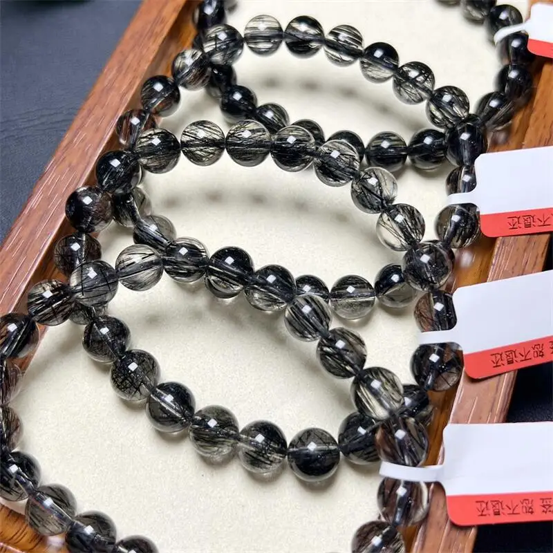 Natural Black Hair Quartz Bead Bracelet Women Fashion Elegant Healing Fengshui Strand Wristband Gift 1PCS 8/9/10MM