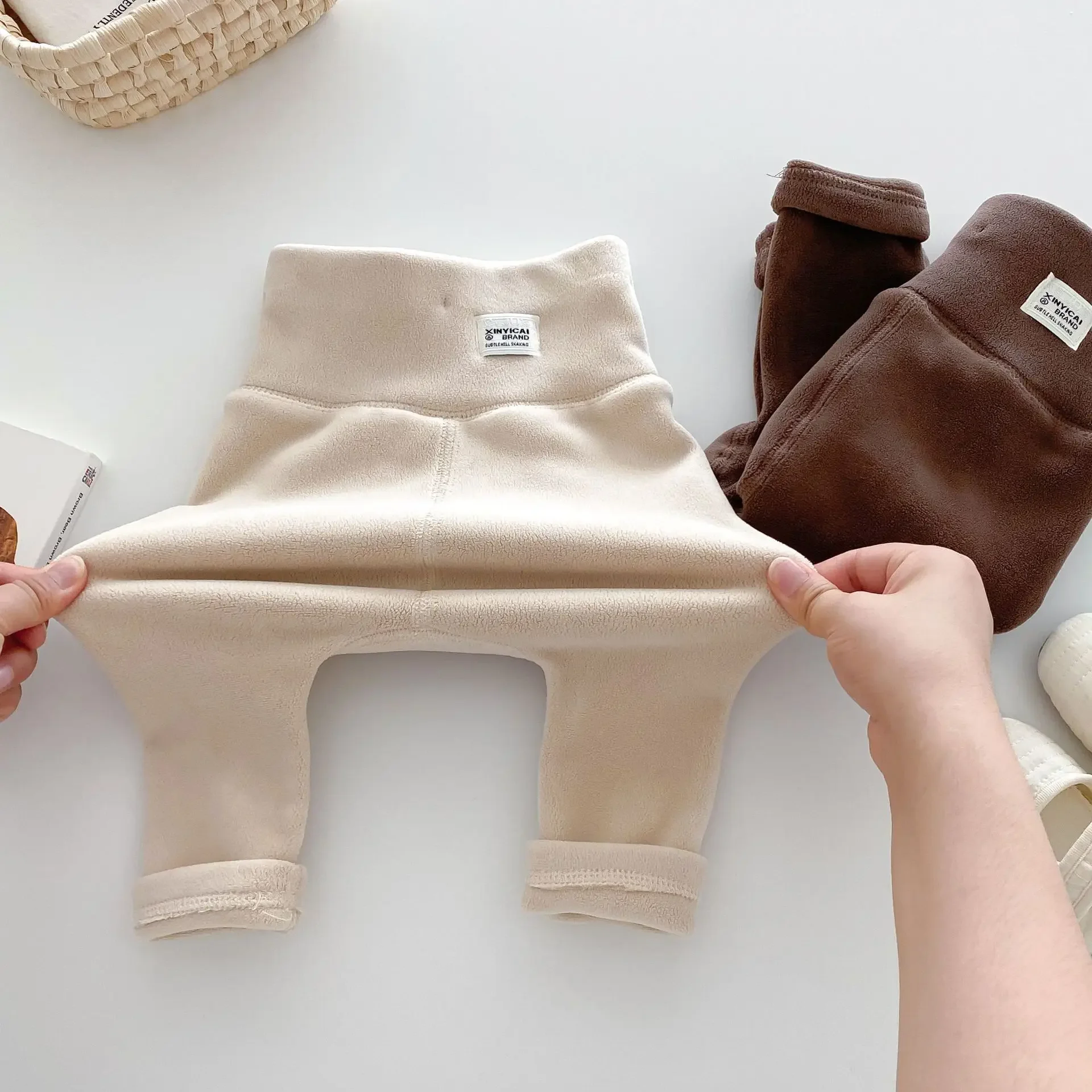 Baby Clothes Kids Fleece Belly Pants 0-2 Years Old Autumn Winter Korean Style Baby Warm High Waist Solid Color Casual Pants