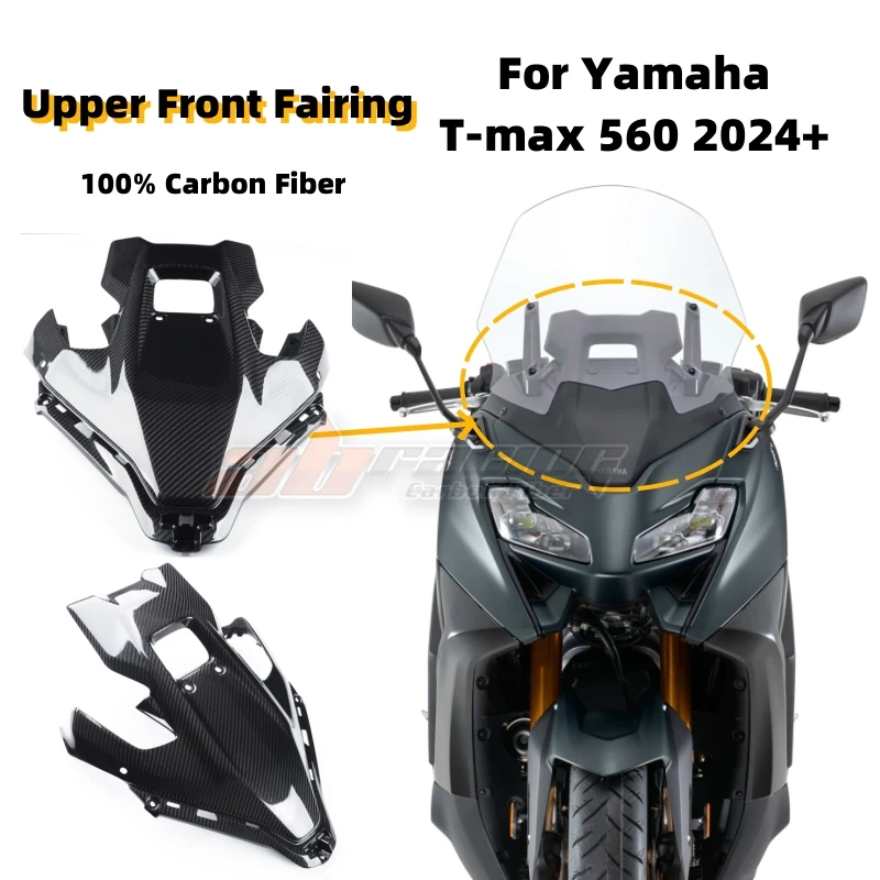 Upper Front Fairing Nose Cowl Cover For Yamaha Tmax560 2023 2024 Full Forged Carbon Fiber 100%