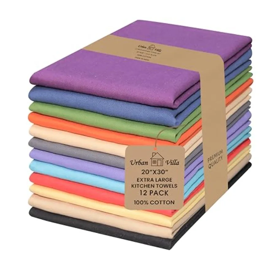

Кухонные полотенца из 100% хлопка, набор из 12 штук, с высокой впитываемостью, с петлей для подвешивания