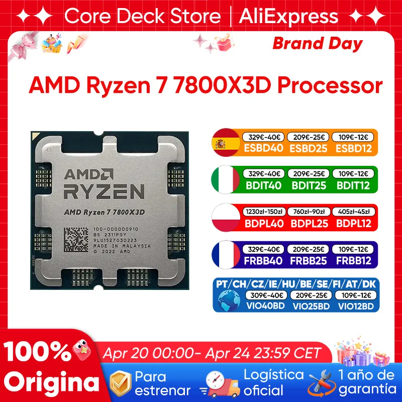 AMD Ryzen 7 7800X3D Processor 8 Core 16 Thread R7 7800X3D CPU 4.2GHz 5NM 96MB 120W Zen4 DDR5 5200MHz Socket AM5 Gaming CPU NoFan