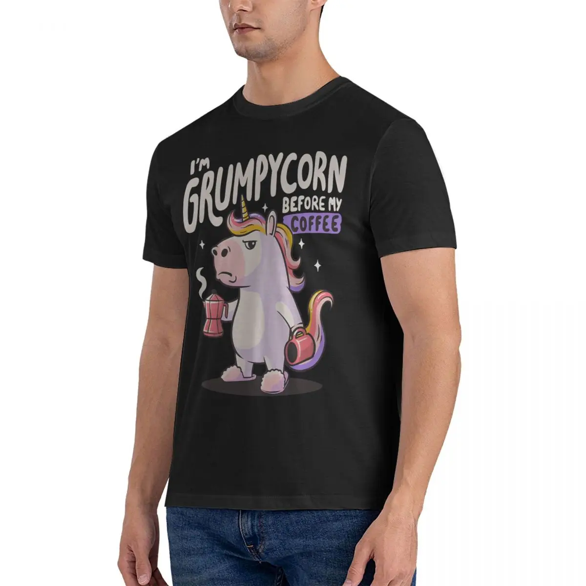 Grumpycorn Cute Unicorn Coffee T-Shirt Men Coffee Novelty Cotton Tee Shirt Crew Neck Short Sleeve T Shirt 4XL 5XL Clothing