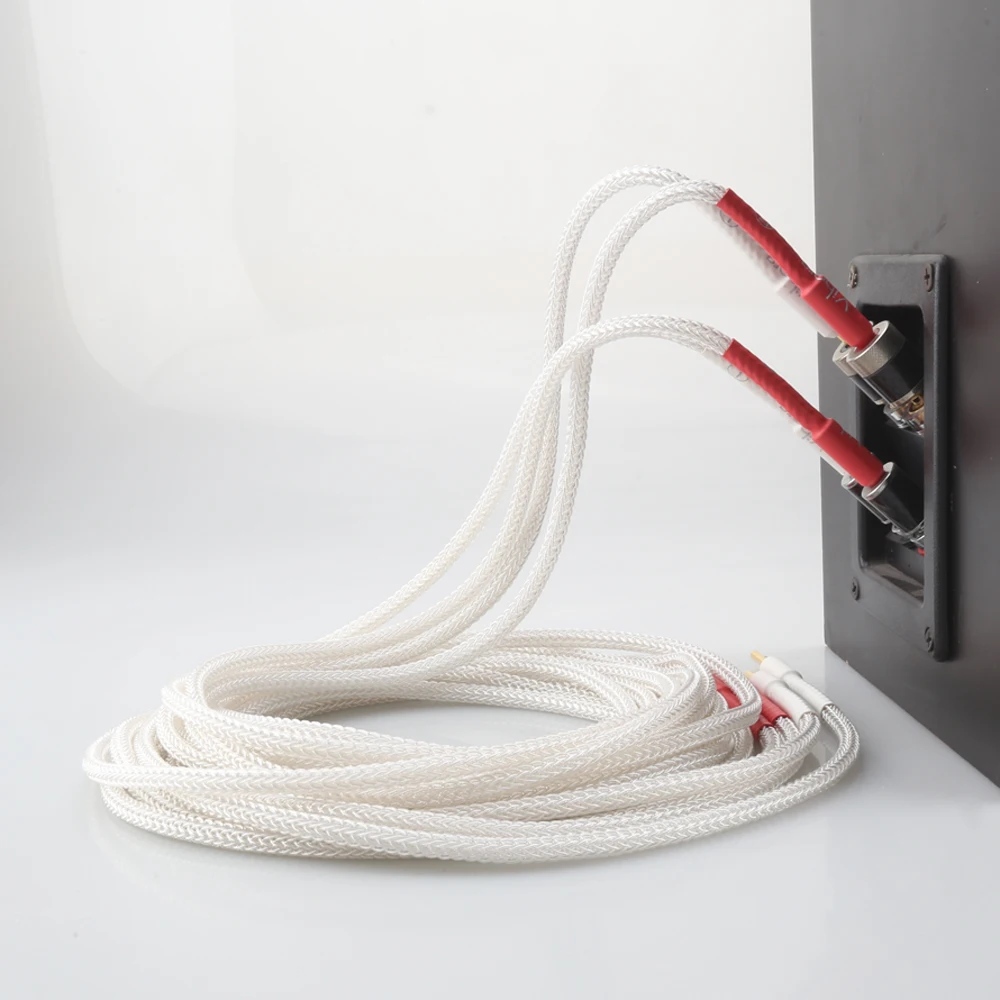 1 par de cables de altavoz de plata pura de 16 núcleos con vibors, Cable de altavoz HIFI con enchufe Bnanana de cobre puro, 100%