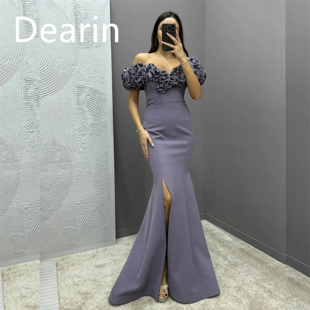 

Customized Evening Dress Prom Gown Formal Party Occasion Dearin V-neck Sheath Floor Length Skirts Ruffle Bespoke Dresse