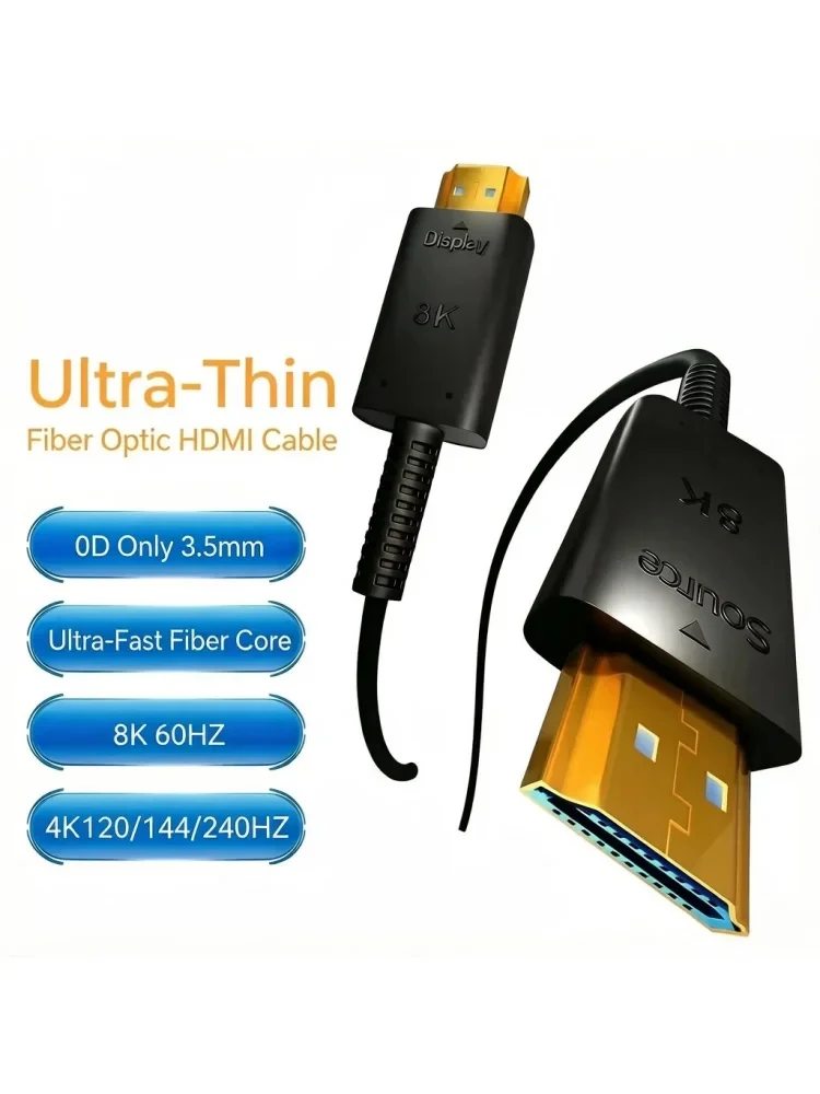 Kabel HDMI światłowodowy 8K 60Hz, szybki 48Gbps, pozłacane złącze, HDR, ARC, HDCP2.3, długości 3m, 5m, 8m, 10m, 15m, 20m, 25m, 30m, do HDTV, XBOX, PS5 — zdjęcie produktu 7