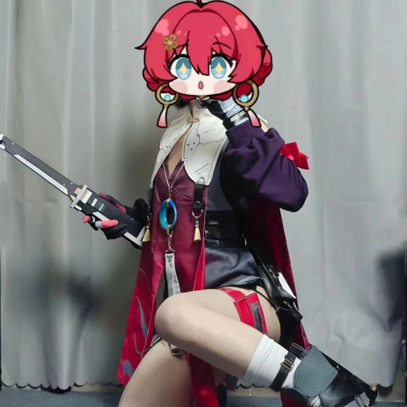 A;3\v,7'd/Wuthering Waves Danjin Ranger Girl Same Style Cosplay Costume Red Dress Accessories Women Halloween Carnivc;4'b,7'm\1/ view 3