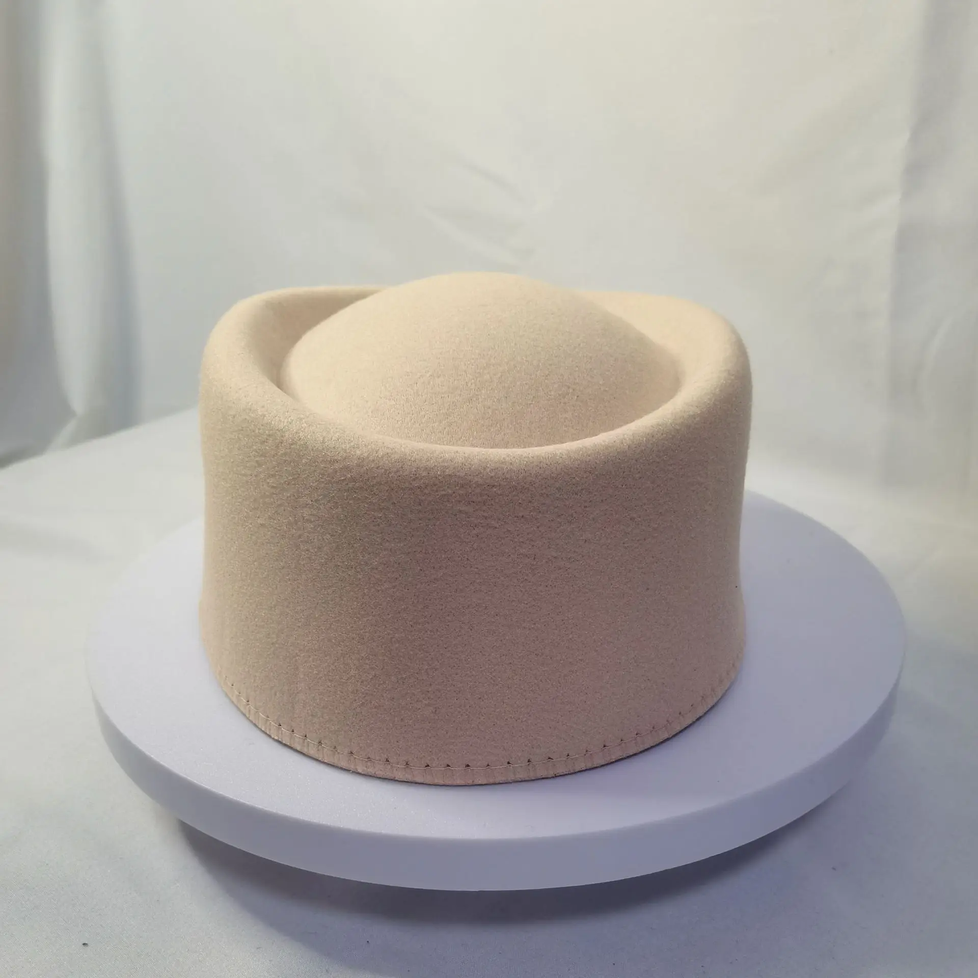 Fashion Stewardess Hat Women's Retro French Woolen Cloche Hat Dented Top Stage Performance Versatile Faux Woolen Hat