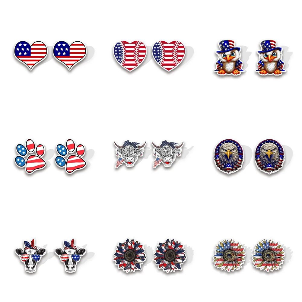 

W Factory Best Selling Cartoon American Festivals UV Printing Acrylic Stud Earrings Popular For Women Jewelry