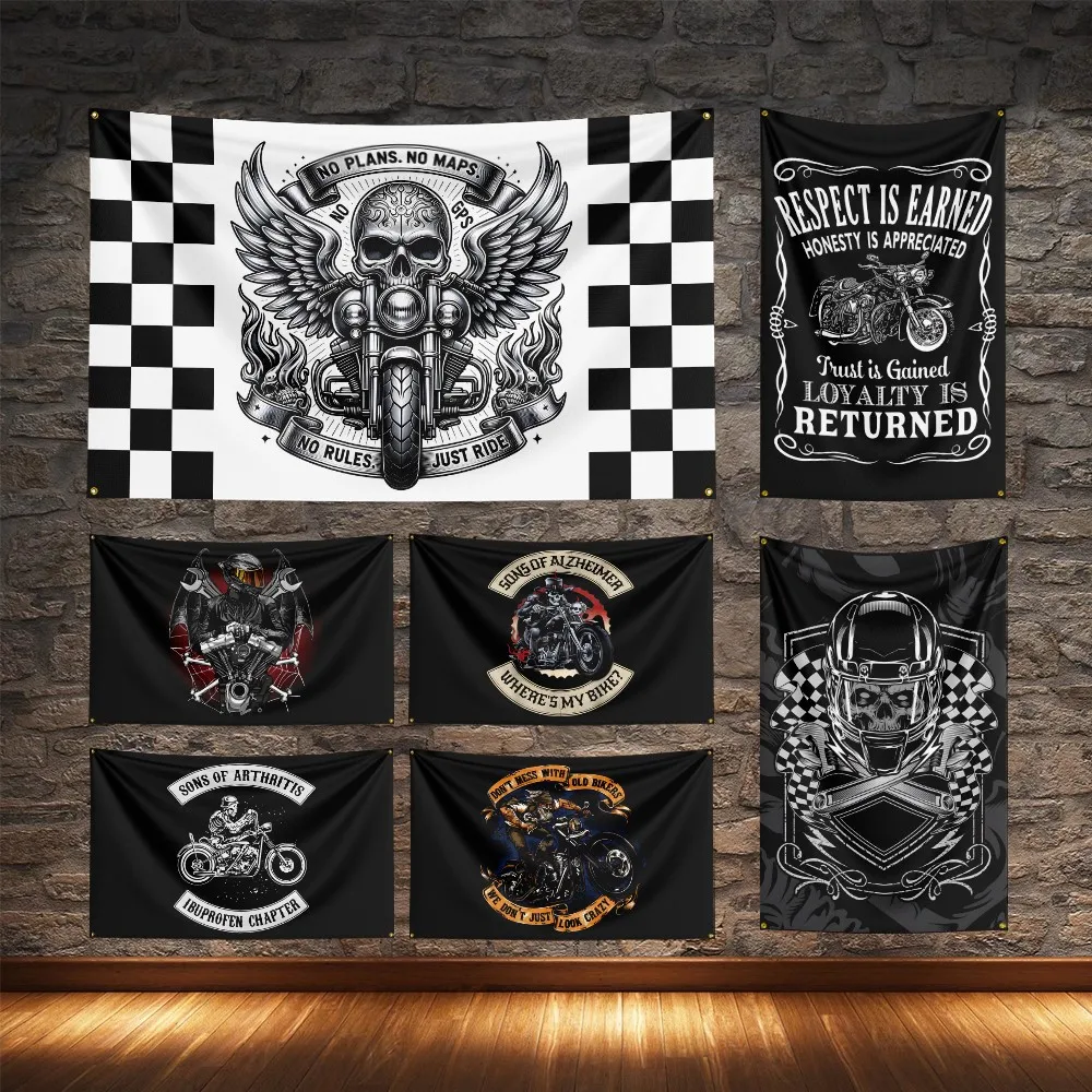Route 66 Ride To Life Motorcycle Club Flag Polyester Digital Printing Cars Banner For Decoration