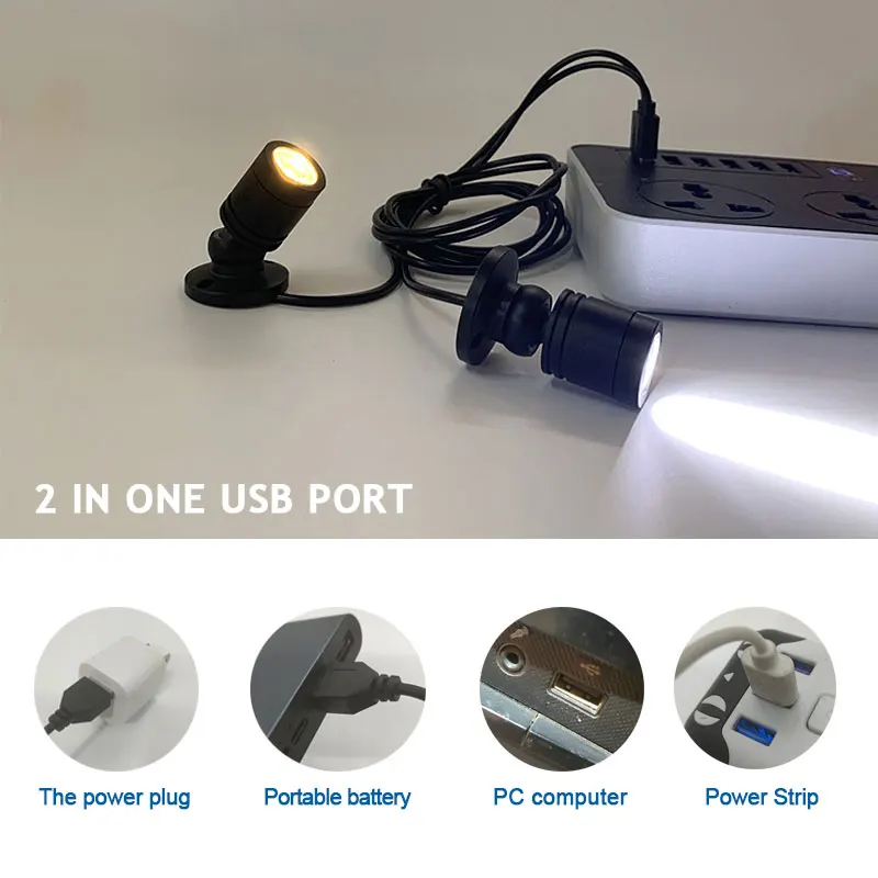 Led USB Spotlight 3W DC5V Jewelry Cabinet Showcase Counter Lamp Surface Mounted Ceiling Mini Spot Light USB plug 2 in One