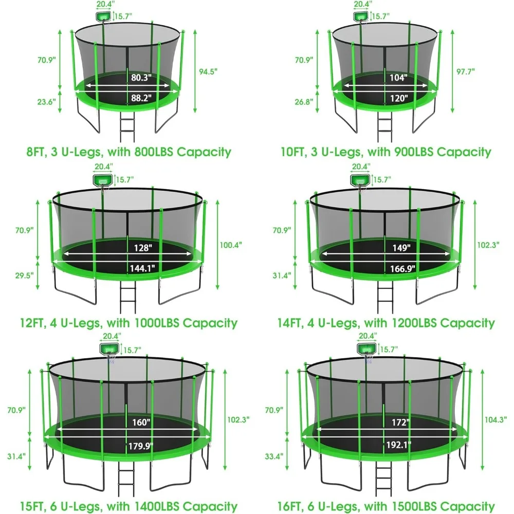 14FT Tranpoline for Adults and Kids, 1500LBS Tranpoline with Enclosure Net, Basketball Hoop and Ball, Outdoor Tranpoline