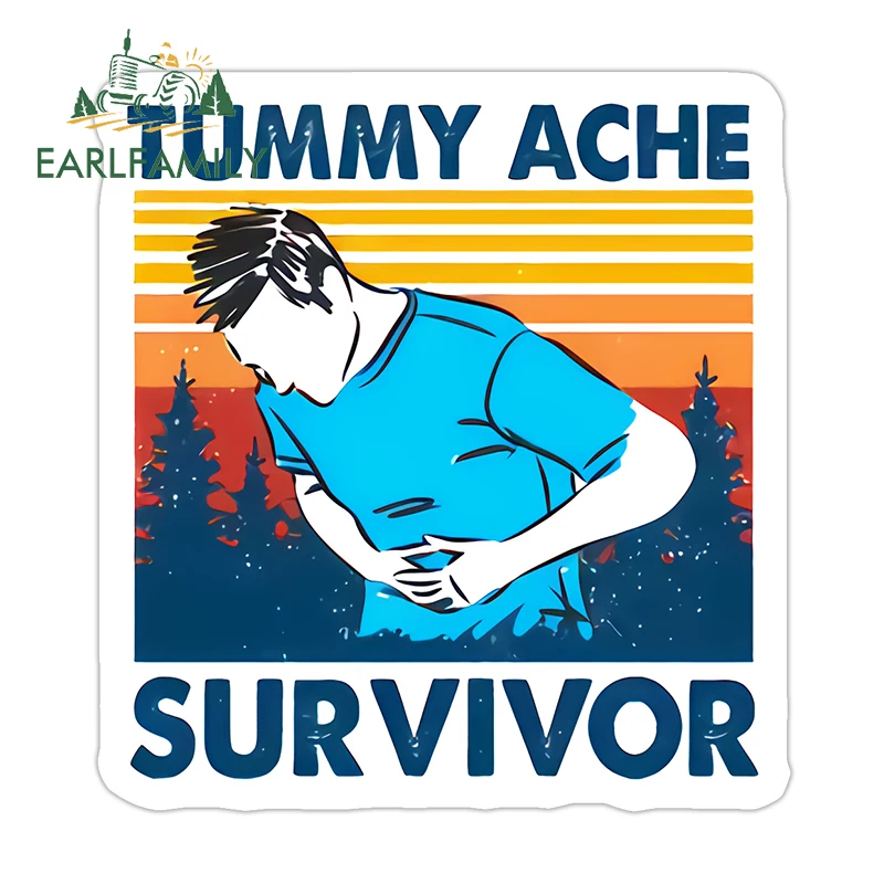 

EARLFAMILY Vintage Tummy Ache Survivor Graffiti Sticker Funny Windshield Rear Windshield Decal Suitable For PVC Racing Drifting
