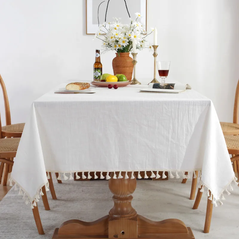 

Скатерти для дома во французском стиле, скатерти для свадебных торжеств, праздничные скатерти для кухни, мягкие плиссированные скатерти с белыми кисточками