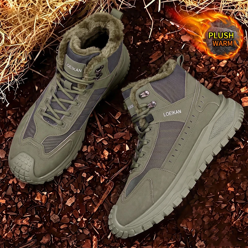 LOEIKAN Herren High-Top-Arbeitsstiefel mit drehbarer Schnalle, breiter Zehenbox, Freizeitschuhe, modische Jagd- und Trekkingschuhe für den täglichen Gebrauch – Detail 4