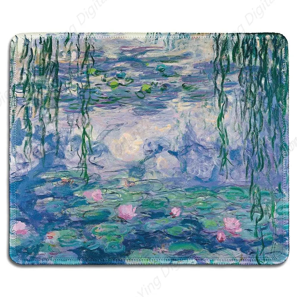 

Art Mouse Pad Rubber Mouse Pad With Claude Monet's Famous Water Lilies Art Painting Stitching Edges Computer Office 25*30cm