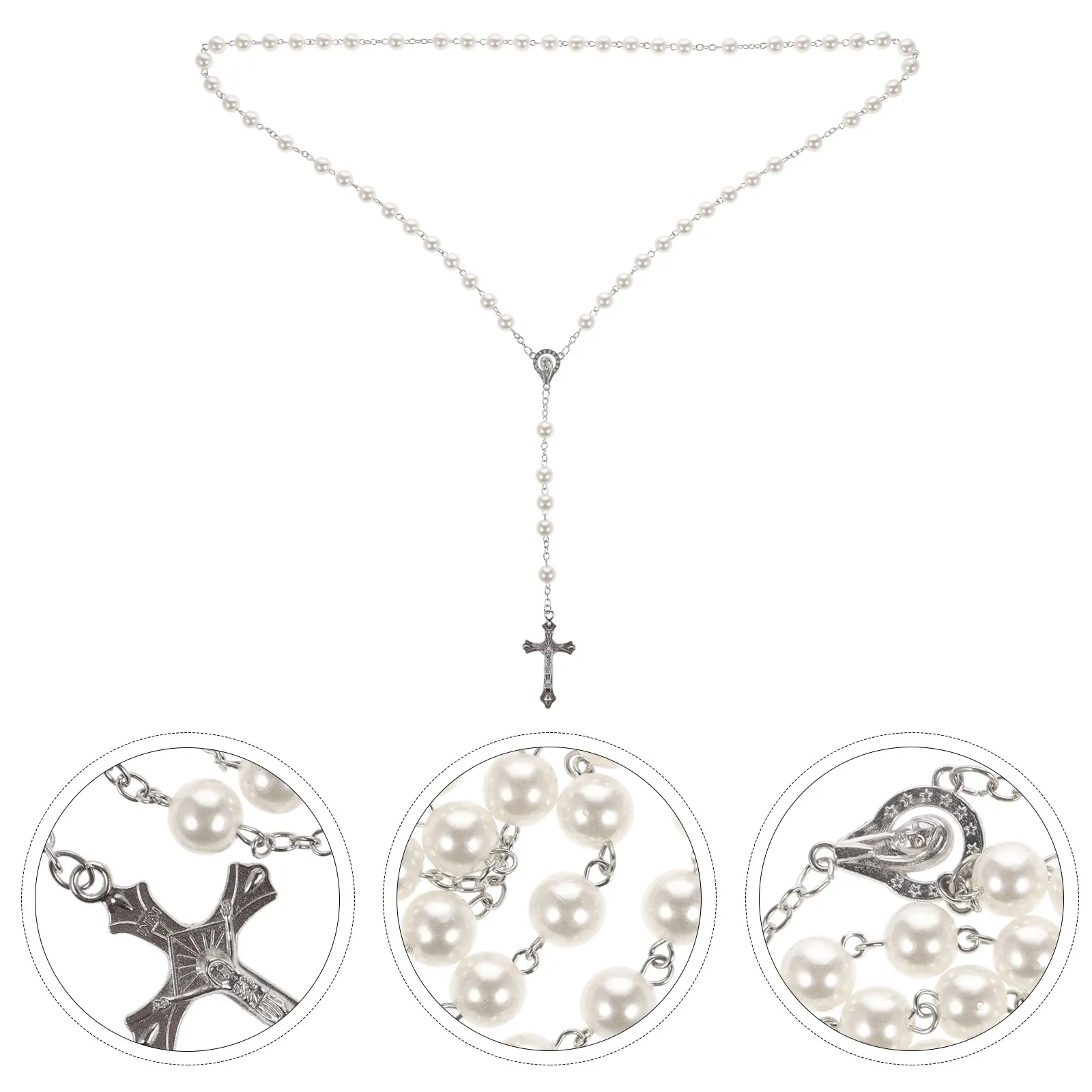 

Pink Pearl Catholic Rosary Beads for Women Prayer Aesthetic Sturdy Comfortable Casual Formal Birthday Prom