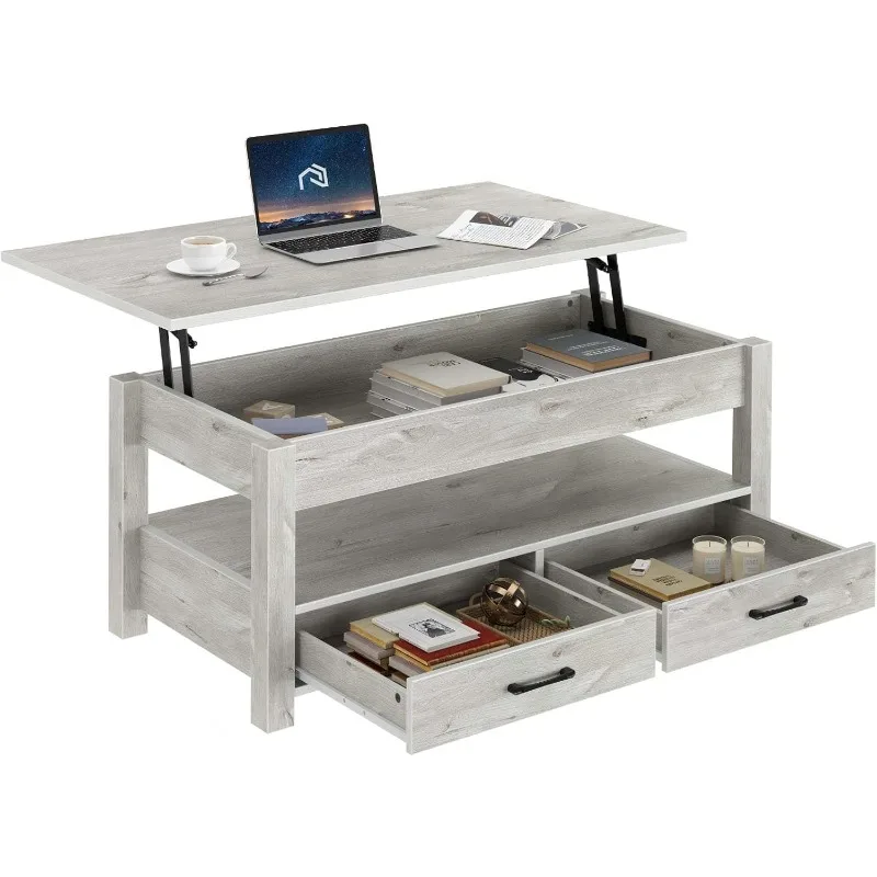 

Coffee Table, Lift Top Coffee Table with Drawers and Hidden Compartment, Living Room Table with Wooden Lift Tabletop,