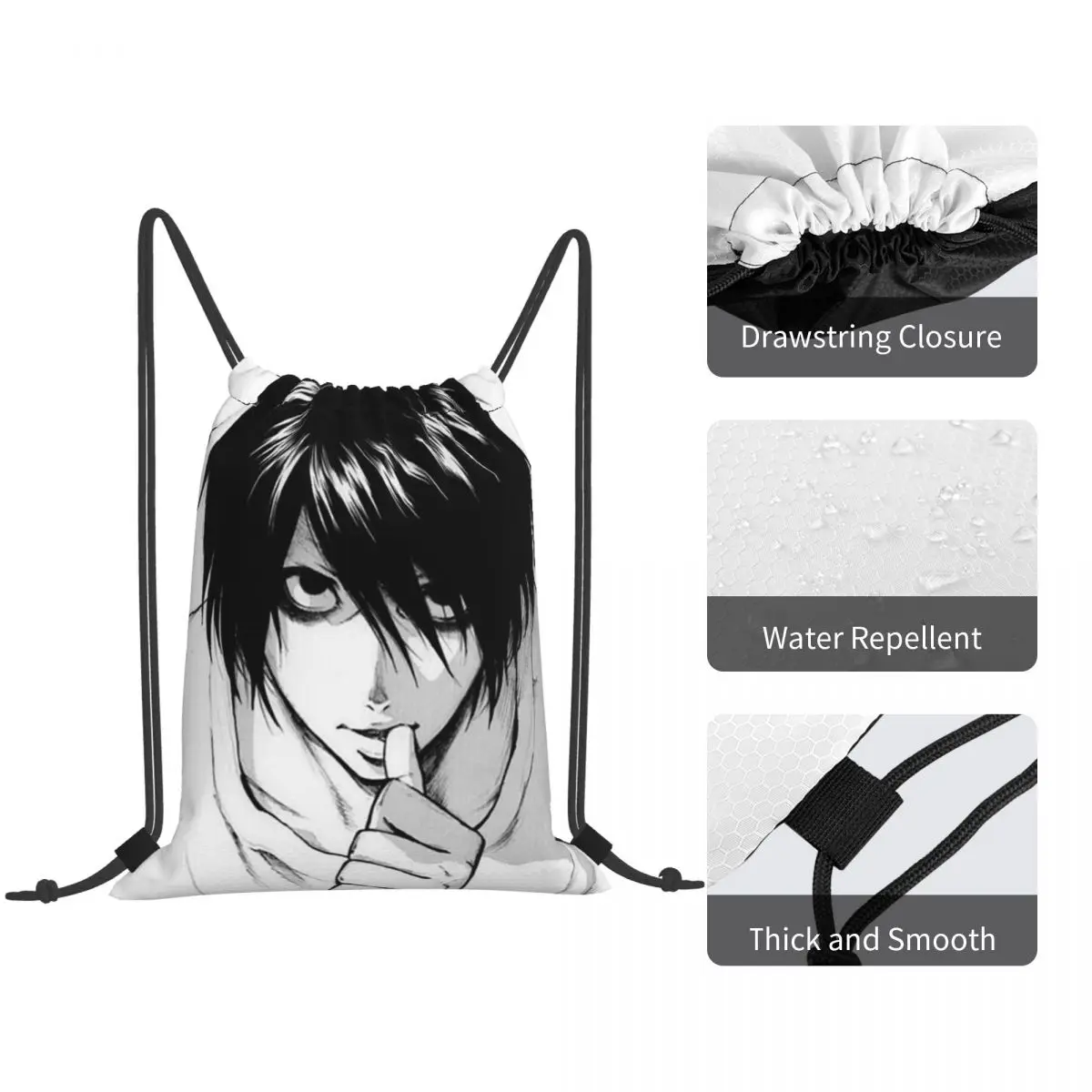 L, Light Yagami Backpacks Casual Drawstring Bundle Pocket Sundries Bag Book Bags for Travel Students