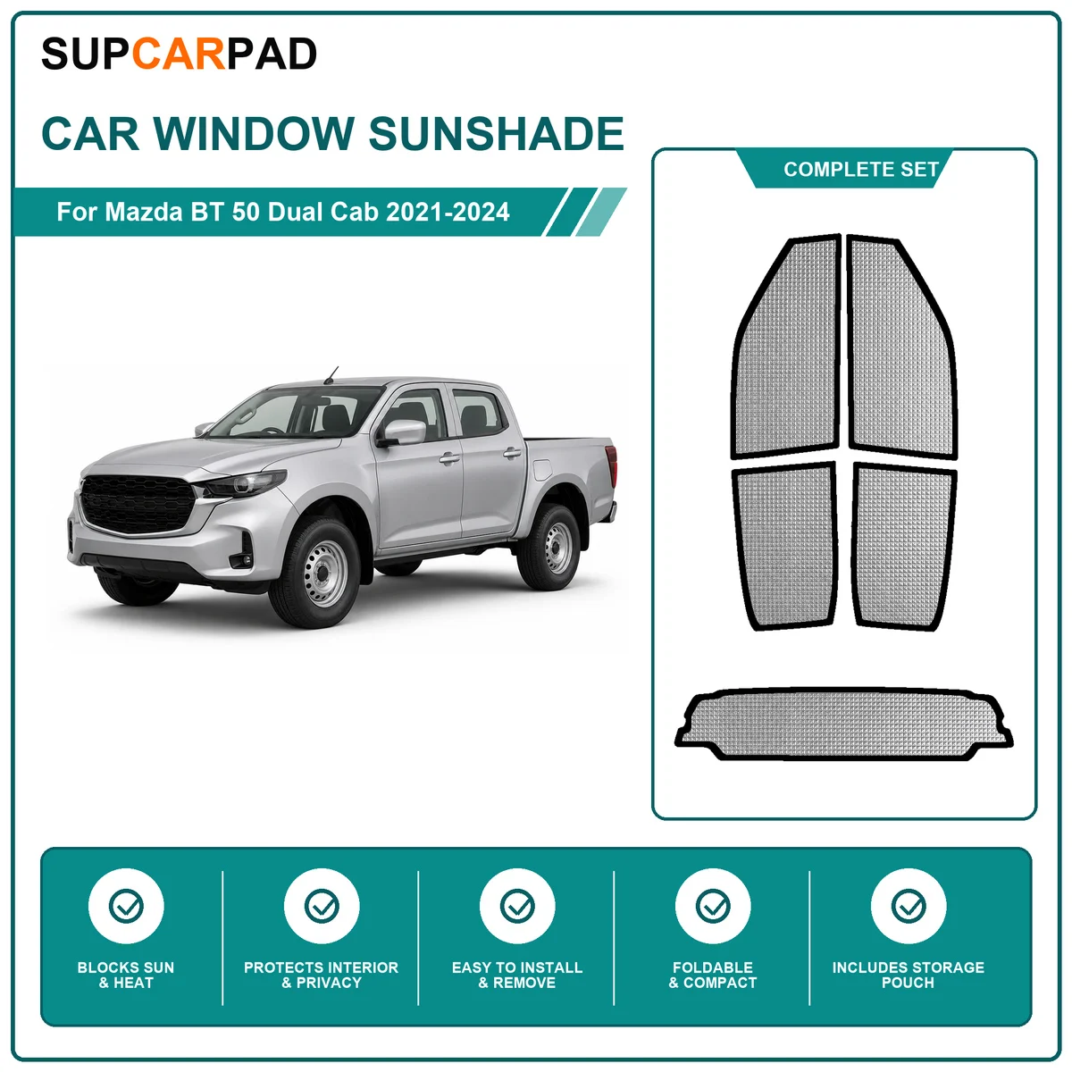 For Mazda BT 50 Dual Cab 2021-2024 Full Set Car Window Sunshades UV Block Privacy Heat Insulated Foldable Car Curtain