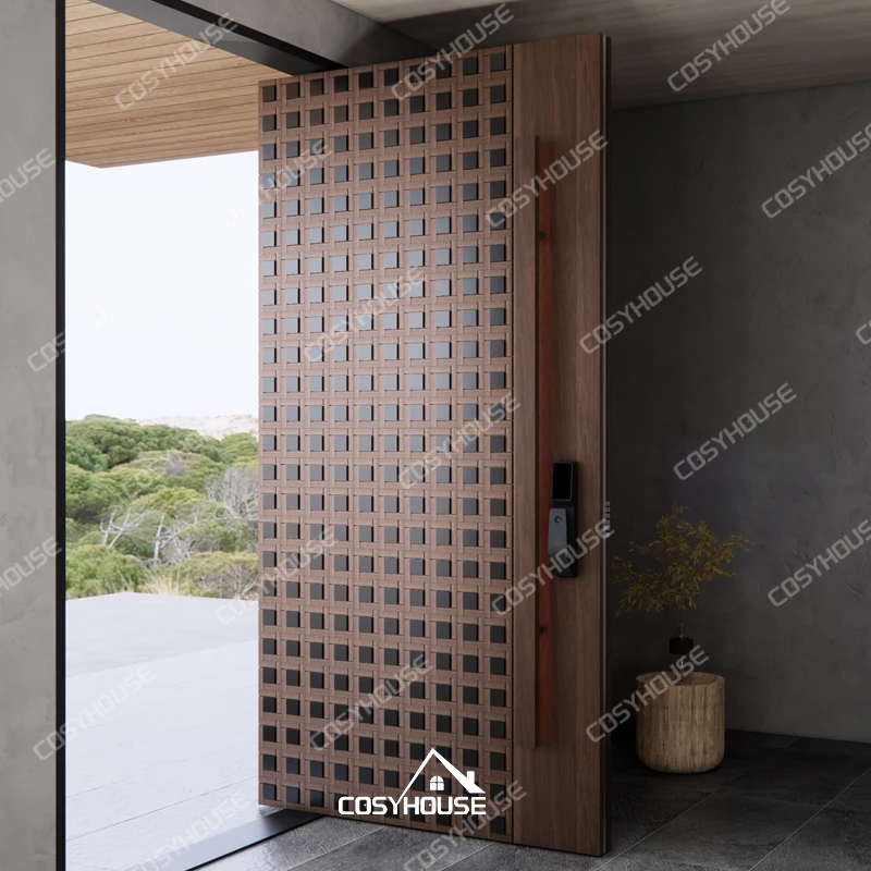 European-style Fire-rated Wood Entry Door Contemporary Wood Front Doors Rustic Carved Wooden Exterior Doors