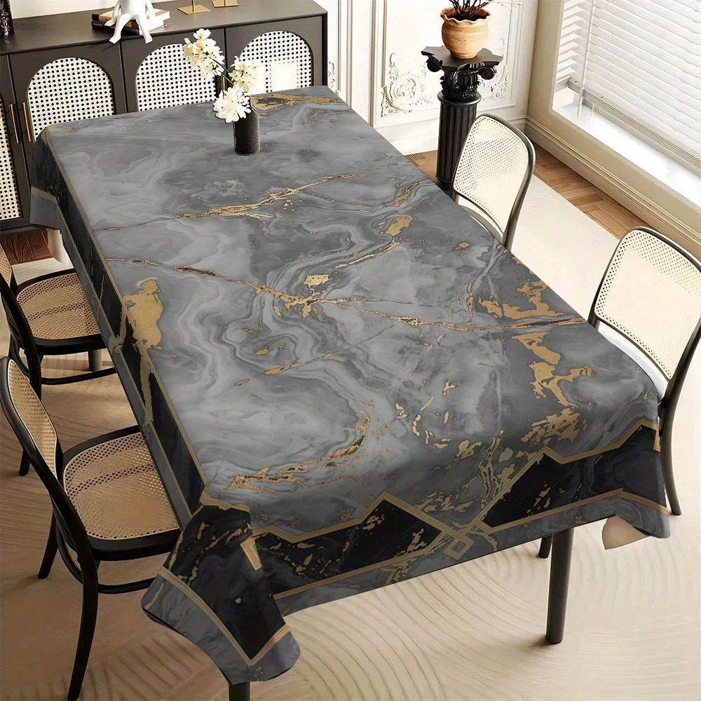 JIT-1PC Modern Luxury Grey-Gold Textured Border Patterned Design Simple European Style Pattern Tablecloth Square Tablezyc