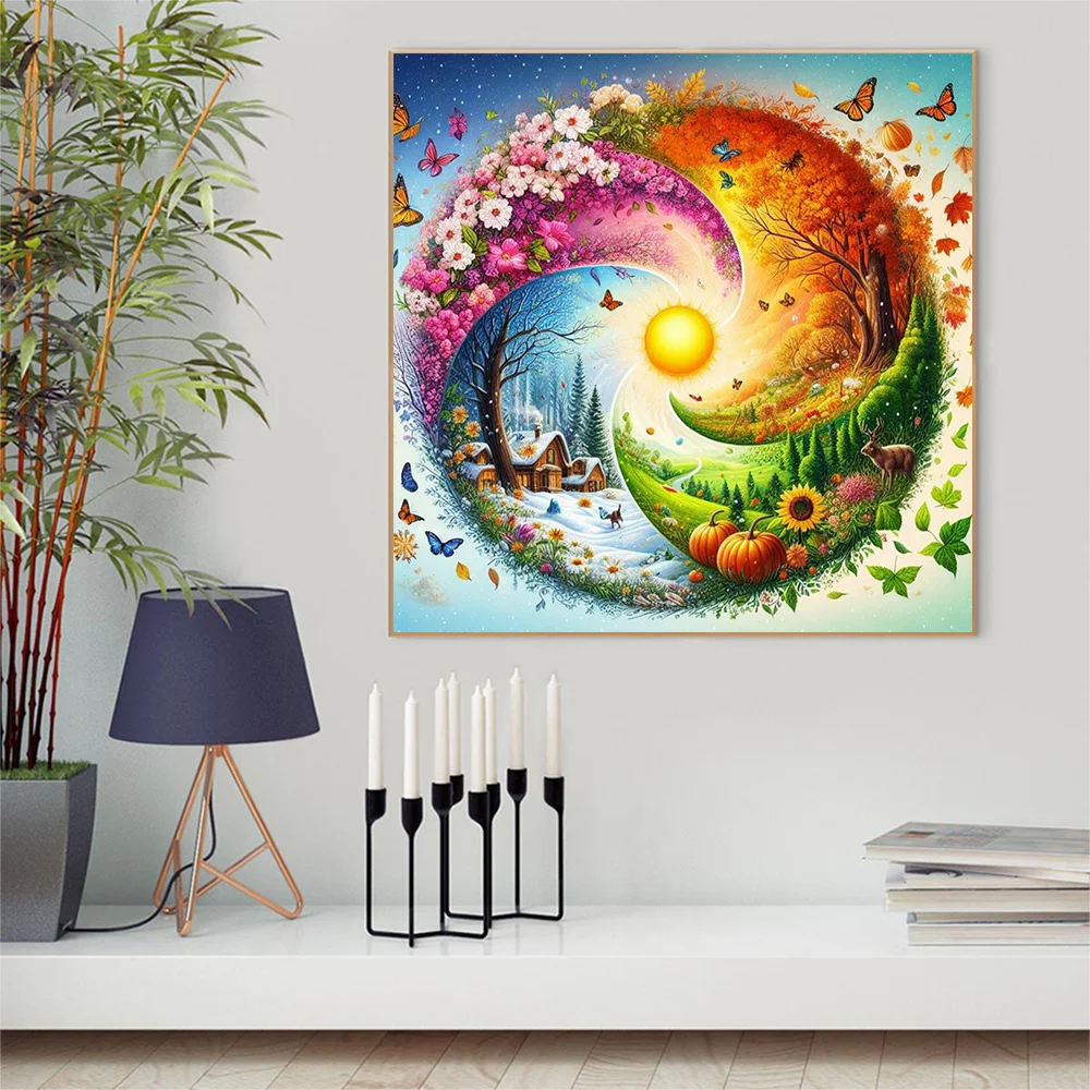 HUACAN Diamond Mosaic Landscape 5D Butterfly Flower The Sun Painting Full Square Round Arts And Crafts Home Decoration