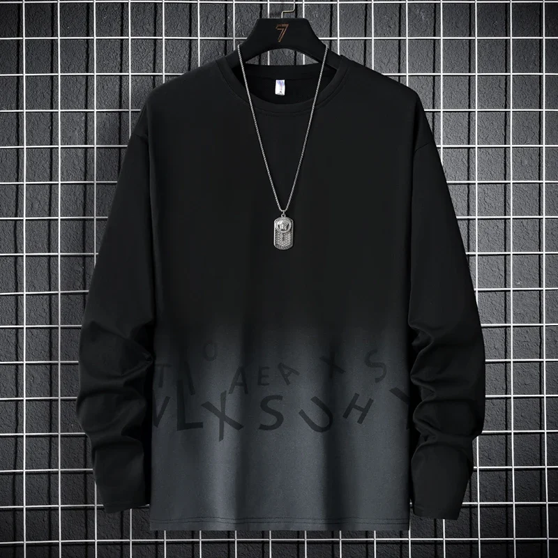 LIBIELIY Men's Round Neck Gradient Trendy Printed Long Sleeved T-shirt 2024 Autumn And Winter Sports Hoodie Letter Casual Base S