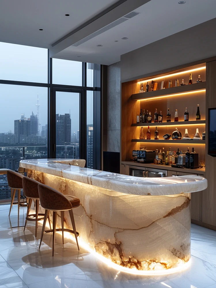 Luminous jade island table integrated custom kitchen home intention minimalist living room light luxury high sense bar