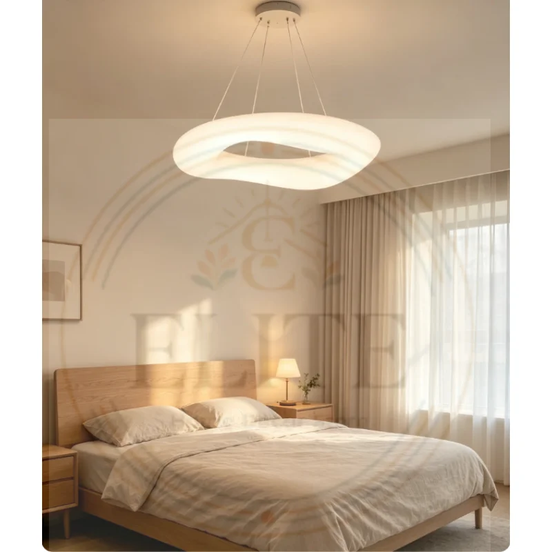 Cream Minimalist Irregular Ring Pendant Light, Modern Soft Diffused Circular Pendant Light, Ins Wabi-Sabi Curved Hollow Pendant
