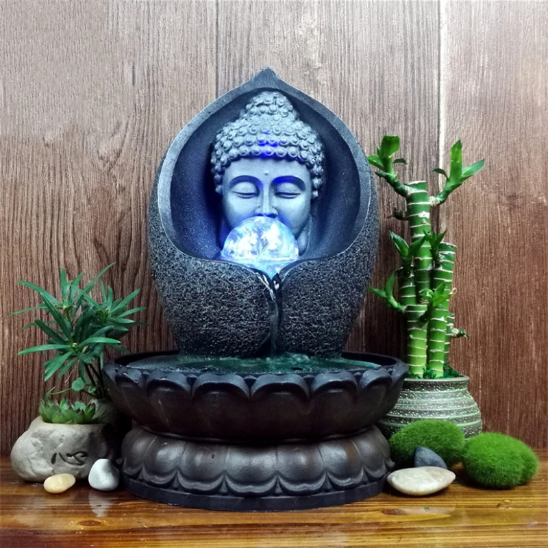 

Indoor Running Water Fountains Handmade Buddha Statue Desktop Waterfall Fountain Office Feng Shui Fortune Ornaments Home Decor