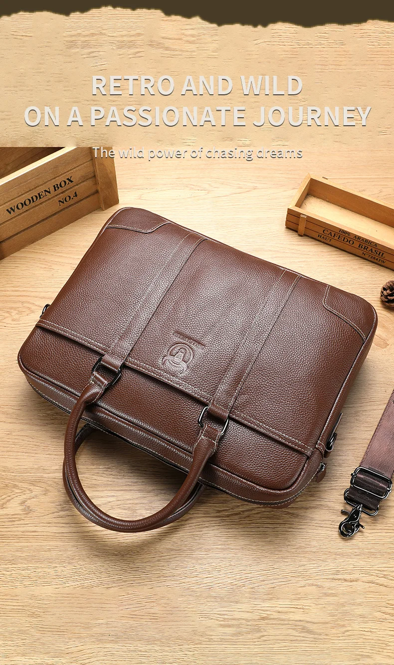 BULLCAPTAIN Echtleder Herren Aktentasche Business Handtasche Echtes Rindsleder Laptop-Tasche Casual Schulter-Umhängetasche für Männer – Detail 5