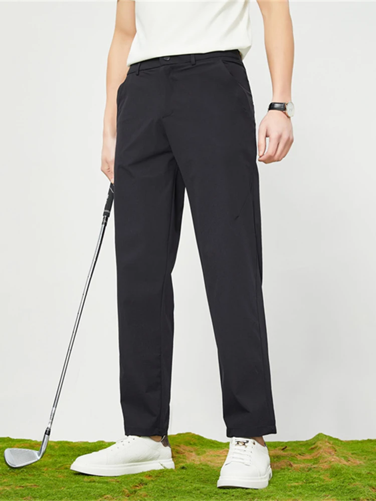 Summer Men's Quick Dry Casual Pants Lightweight Nylon Spandex Stretch Golf Pants Cool Ice Silk Trousers with 4 Zip Pockets