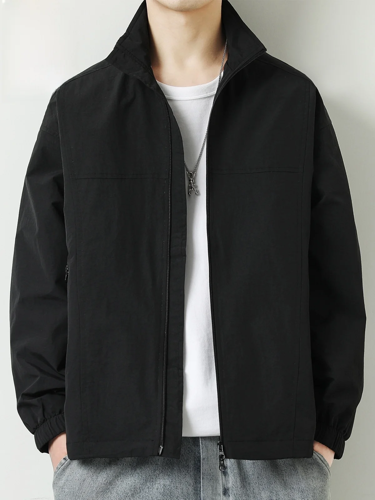 

Men's Casual Jaet Trendy All-Match Stand Collar Top New Autumn Pure Color Leisure Outerwear for Youth