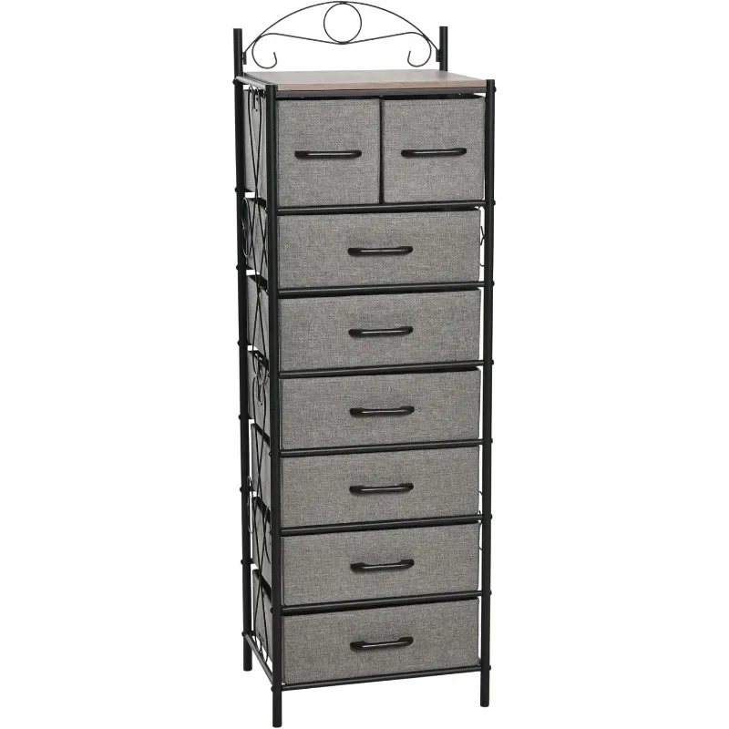 

Органайзер для хранения вещей комода Victoria с 8 ящиками, черным металлическим каркасом и верхней частью под дерево ясеня в деревенском стиле