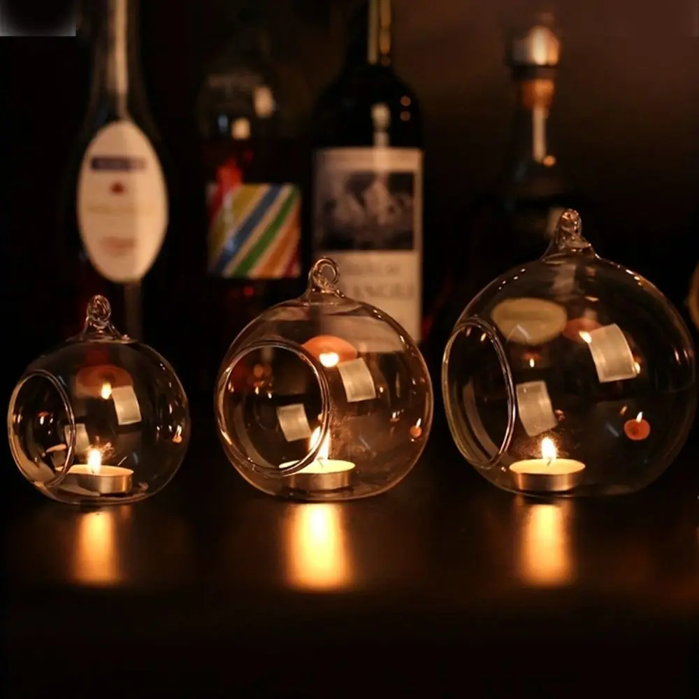 

Glass Art Hollow Ball Candle Container Heat-resistant Artistic Atmosphere Wedding Candle Holder Hanging Transparent