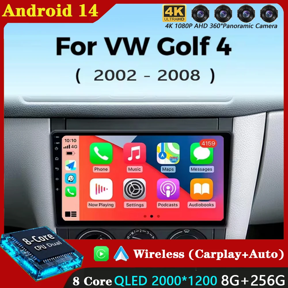 Car Radio Android 14 For Volkswagen VW Golf 4 IV 2002-2006 Jetta MK4 Classics Multimedia Player Carplay GPS Auto Stereo DSP QLED