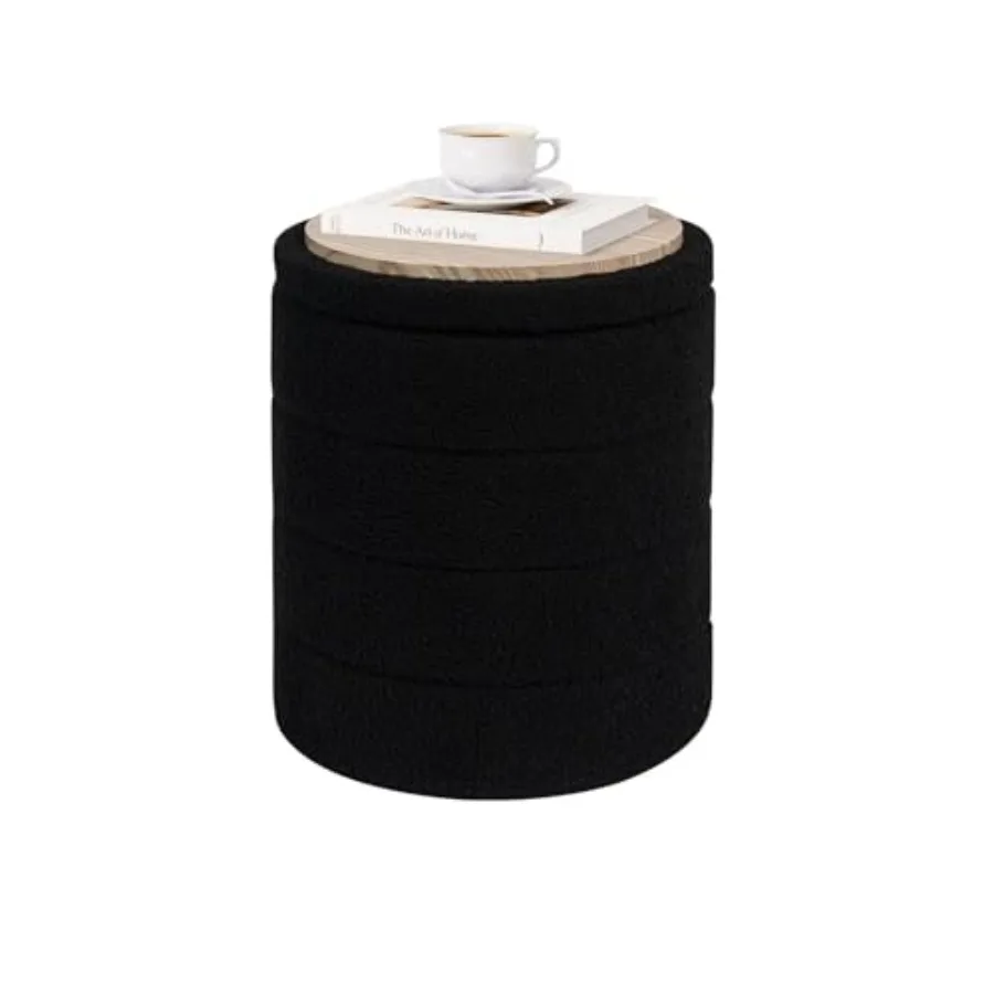 

Round Storage Ottoman Foot Rest Stool with Tray Velvet Sherpa Folding Storage OttomanBoucle Foot Rest for Living Room Bedroom D
