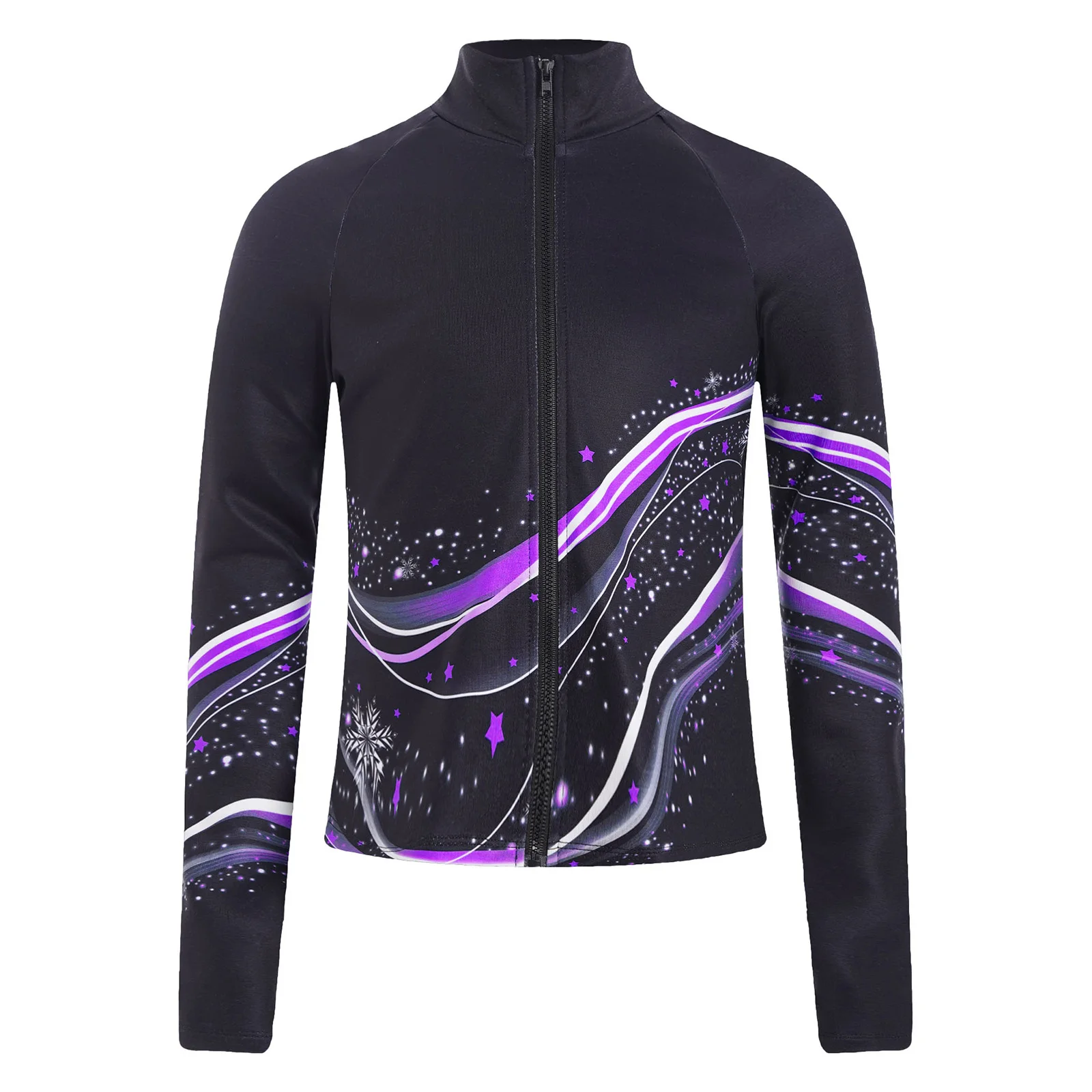 Kids Girls Winter Figure Skating Gymnastics Costume Sweatshirt Stand Collar Long Sleeve Print Jacket for Dance Practice Workout
