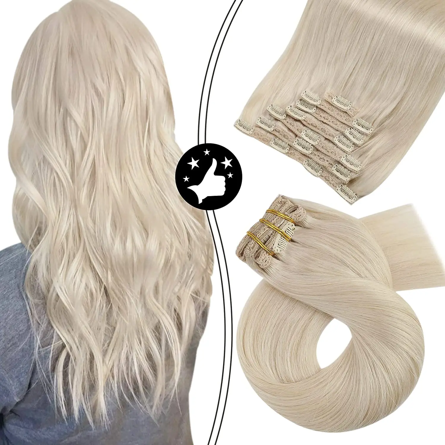 Moresoo Hair Extension Clip 100% Real Human Hair Natural Straight Brazilian Hair for Women Clip in Hair Extensions Human Hair