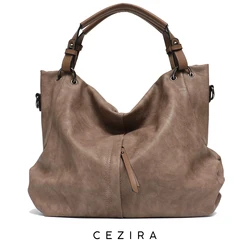 CEZIRA Brand Large Women's Leather Handbags High Quality Female Pu Hobos Shoulder Bags Solid Pocket Ladies Tote Messenger Bags