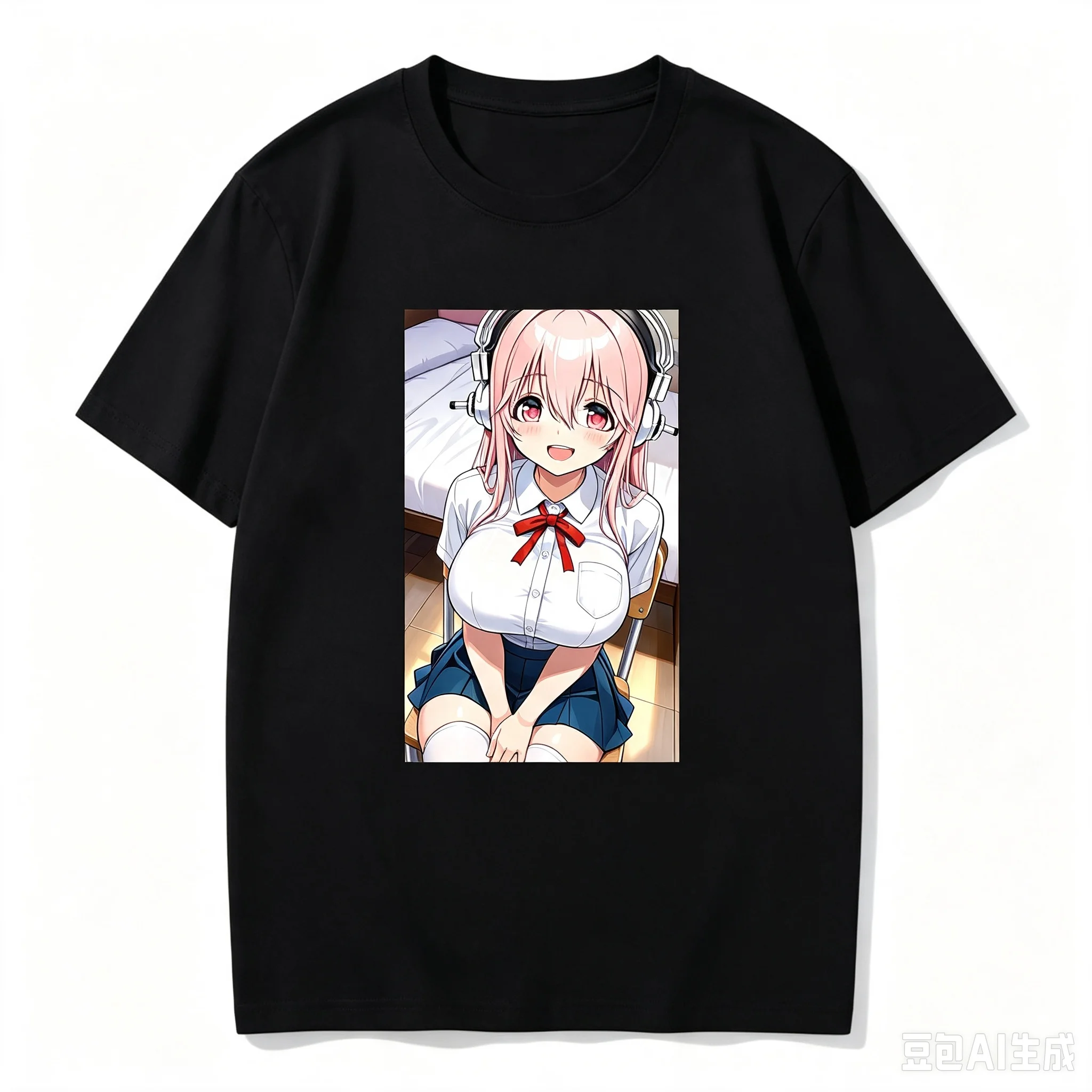 Super Sonico Printed Black Crew Neck Short Sleeve Fashion Women And Men Comfortable T-shirt
