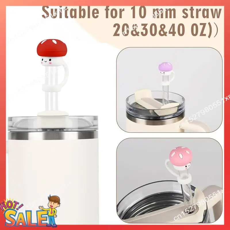 ABCL 4 Pack Silicone Straw Cover Cap For Stanley Cup Cute Mushroom Topper With Handle - Compatible With 30&40 Oz Tumbler Easy In